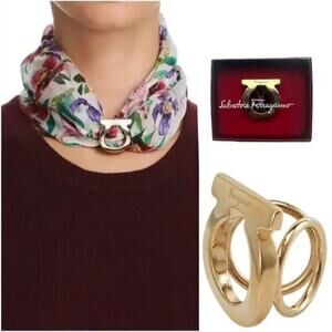 Ferragamo Timeless Gold tone Gancini Scarf Ring NEW
